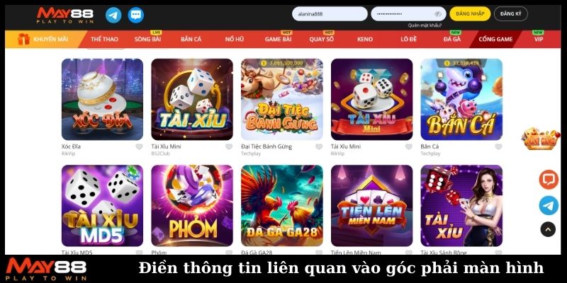 Điền thông tin liên quan vào góc phải màn hình